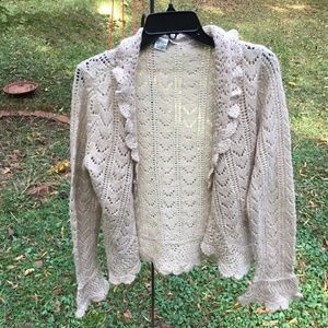Wool Lace Sweater Size L Tan and Goldfleck